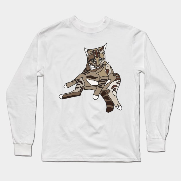 Brown Tabby Cat Reclining Long Sleeve T-Shirt by Archit.Haus